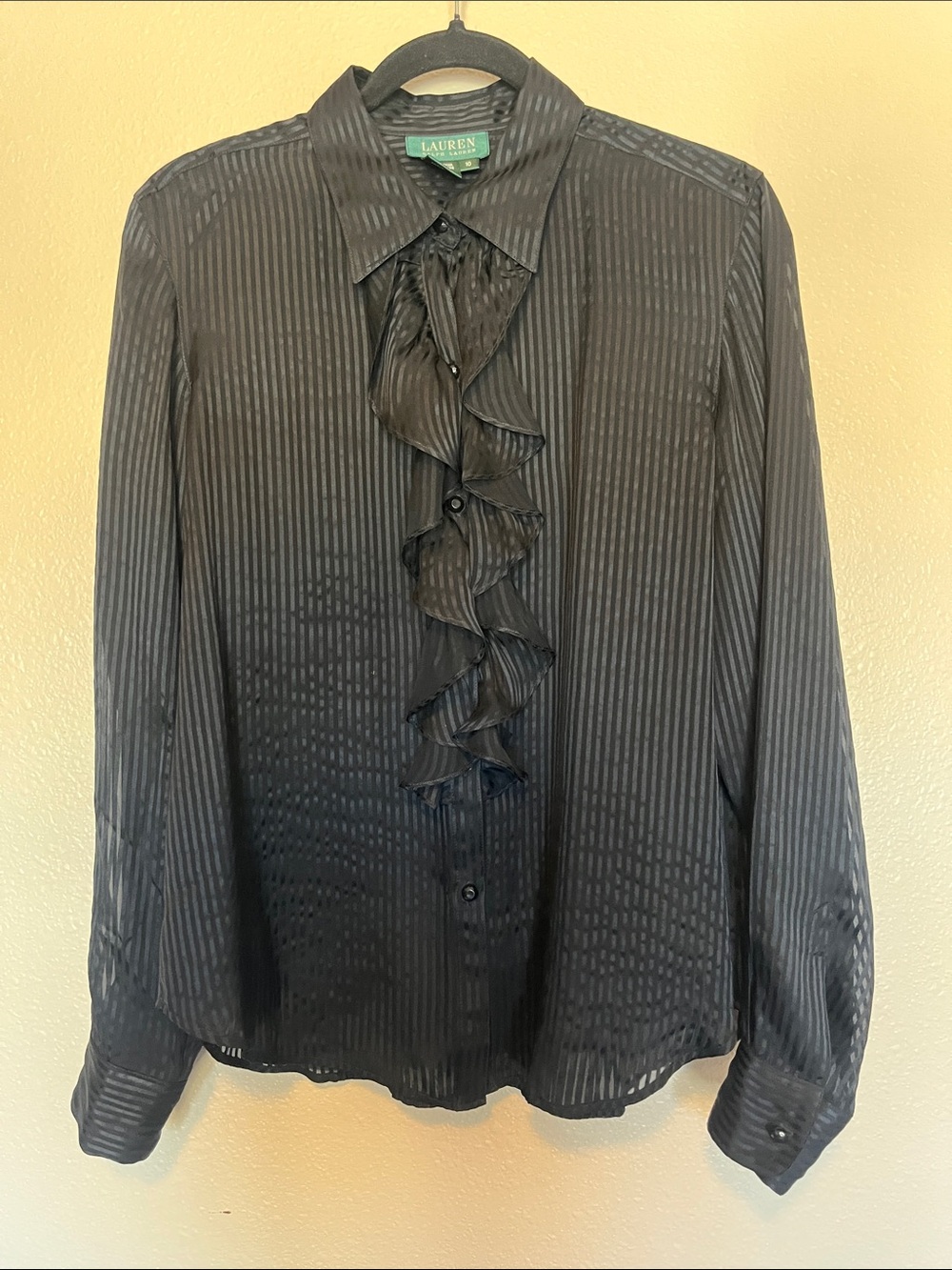 Lauren Ralph Lauren Black Ruffle Front Button-Down Shirt